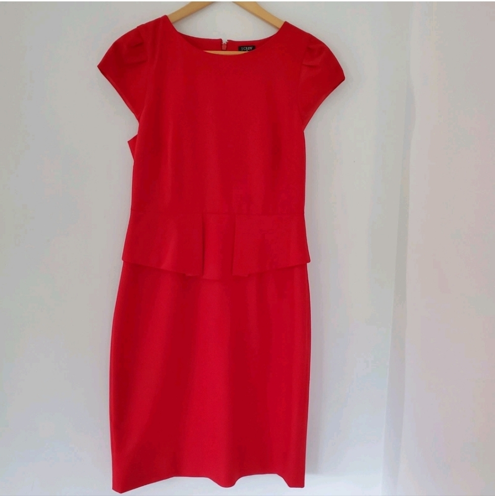J. Crew Red Peplum SS Dress Sz 6 Wool Blend #05993 Corporate 90s Conservative